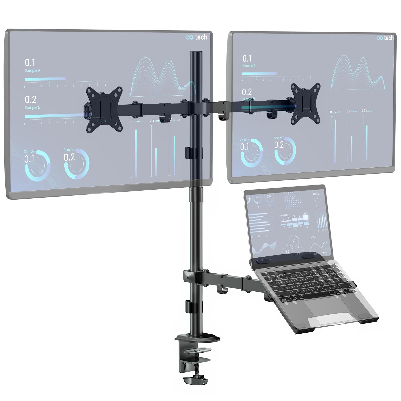 TEMU Support Ordinateur Portable, Support d'Écran Réglable en Hauteur avec Plateau , Adapté aux Écrans Plats/Courbés de 13 à 27 Pouces et à Un