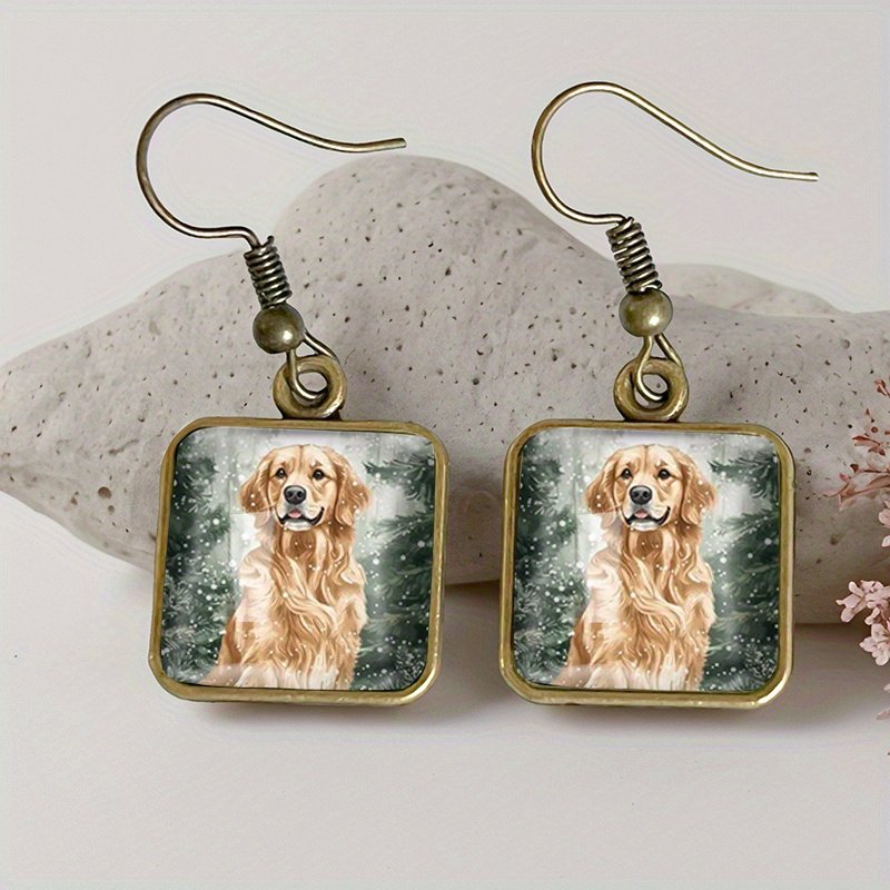TEMU A Pair Of Vintage Glass Earrings Shaped Like Golden Retrievers, Handmade Jewelry Gift, Without Battery