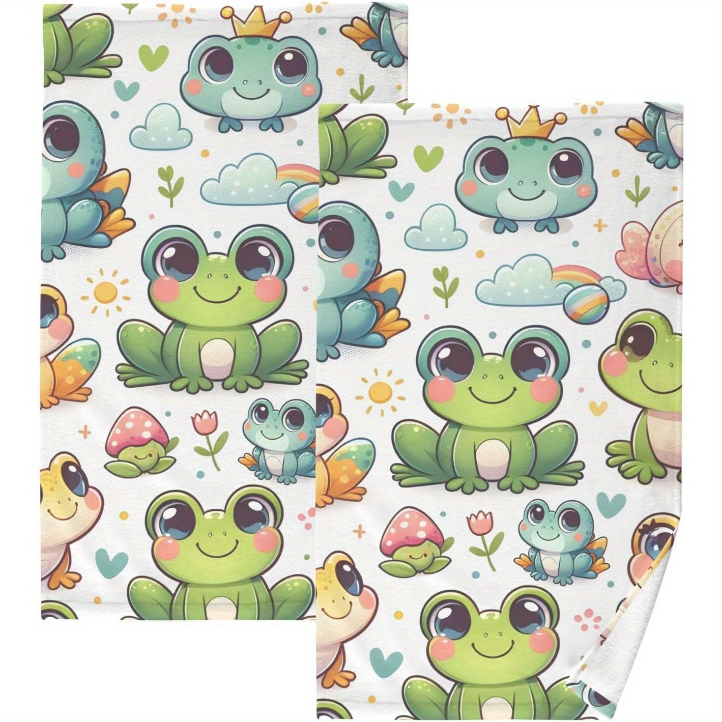 

2pcs Cartoon Frog & Rainbow Kitchen Towels, 18x26 Inches - Drying Hands, Decorating Bathroom & Gift Box Set, Fitness Gym, Dishcloth