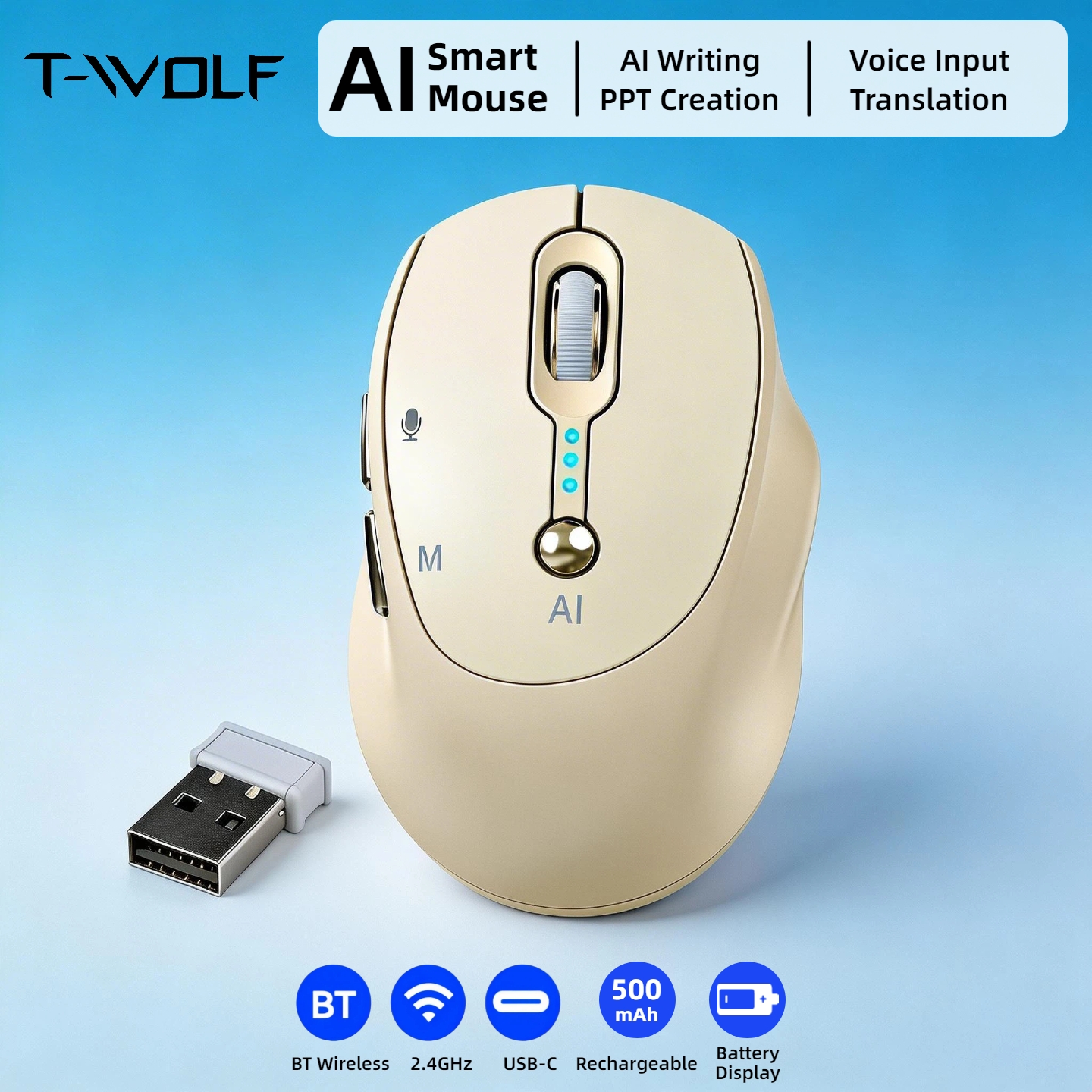 TEMU Control Wireless Mouse - Includes Free Smart Ai Office, Voice-to-text& Translation, Ai Writing& Ppt Creation, Silent Bt+2.4g , Rechargeable With