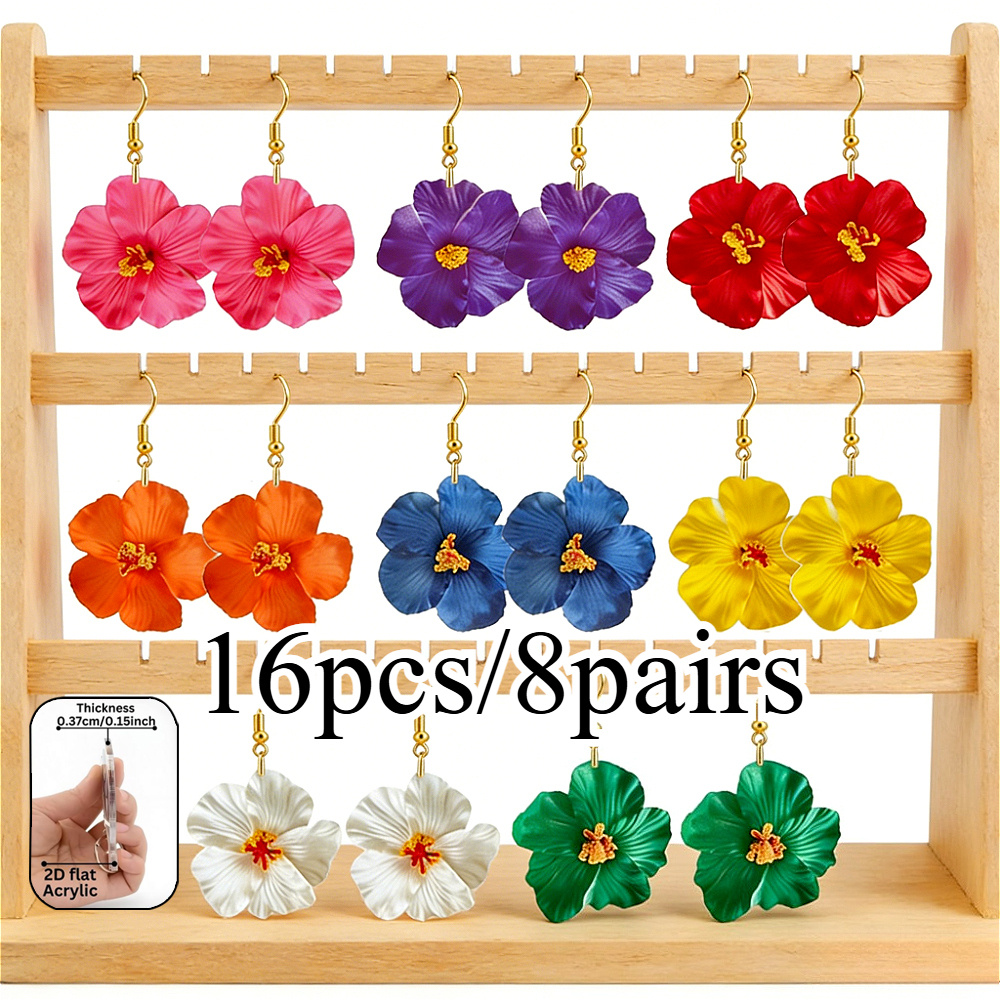 TEMU 16pcs Bohemian Style Sunflower Earring Set, Sunflower Pendant Earrings, Women's Fashion Earrings, Suitable For Beach Vacation, Daily Wear,