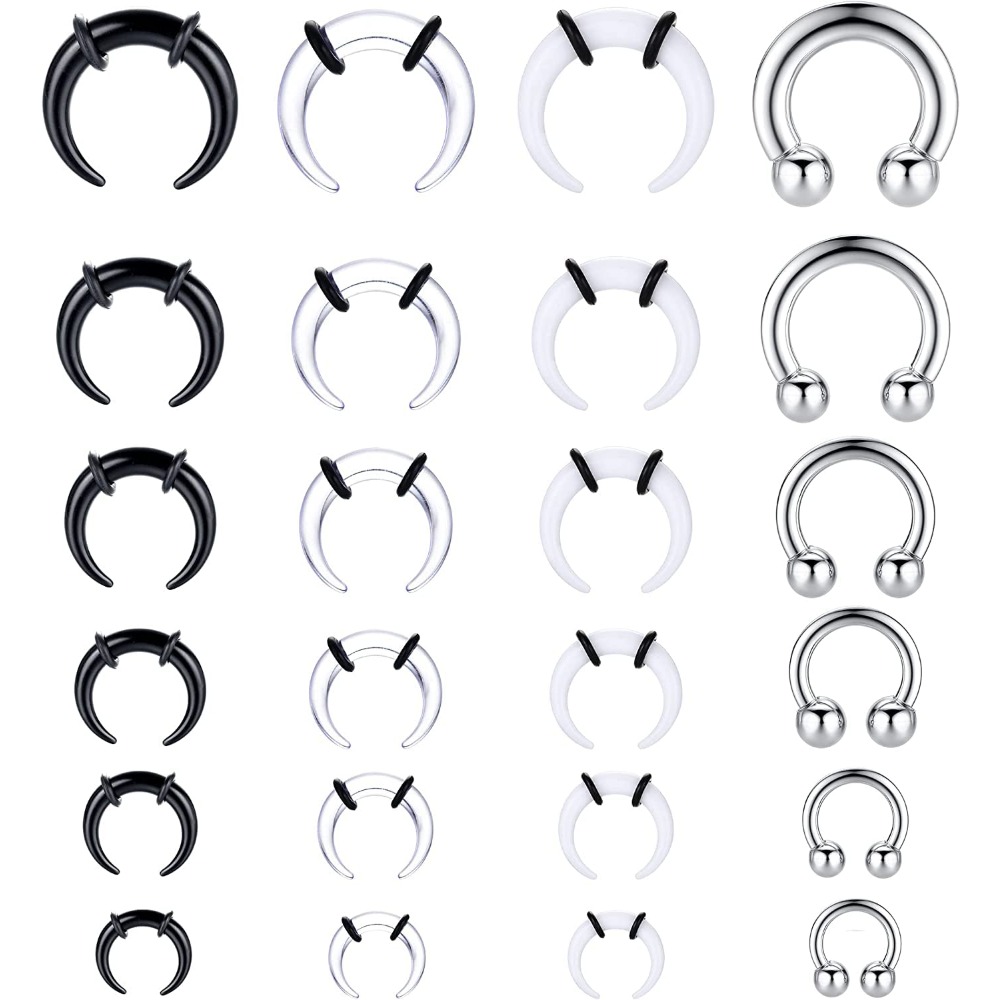 Image of 24pcs Acrylic Septum Rings C Shape Horseshoe Circular Nose Rings Buffalo Stretcher Expander With -rings For Stretching Pierced Nose Ear Cartilage For Women Men