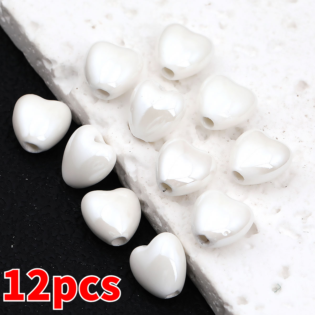 12pcs Heart-Shaped Ceramic Beads for DIY Jewellery Making