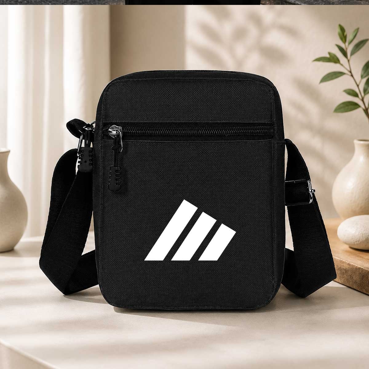TEMU 1pc Minimalist Stitched Line Geometric Print Crossbody Bag Multi-functional Adjustable Strap Shoulder Bag Suitable For Daily Casual Outdoor Use