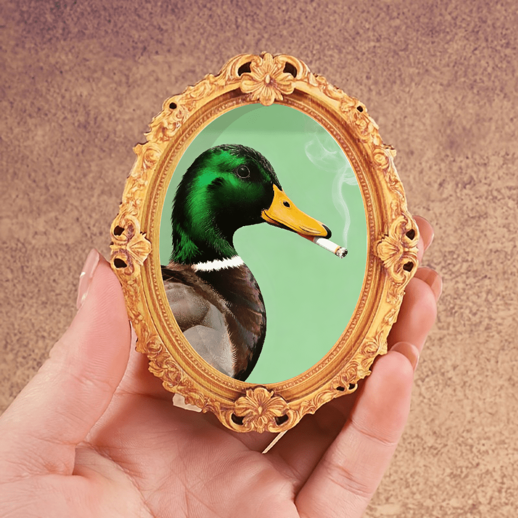 duck with cigarette Funny Mallard Wall Art Whimsical Prints Vintage Duck Smoking a Posters Green Cabin Wall Decor 8x10 Inch Unframed for Home Kitchen Bathroom: Posters & Prints It Looks Just As Stupid