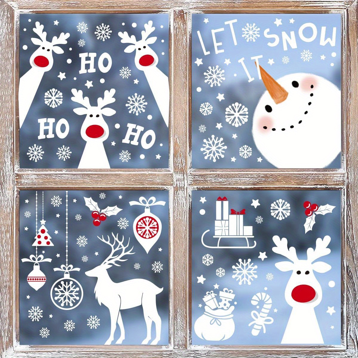 Image of 264pcs Christmas Window Cling Stickers Featuring Deer And Snowman, Perfect For Decorating Shop Windows And For Home Parties