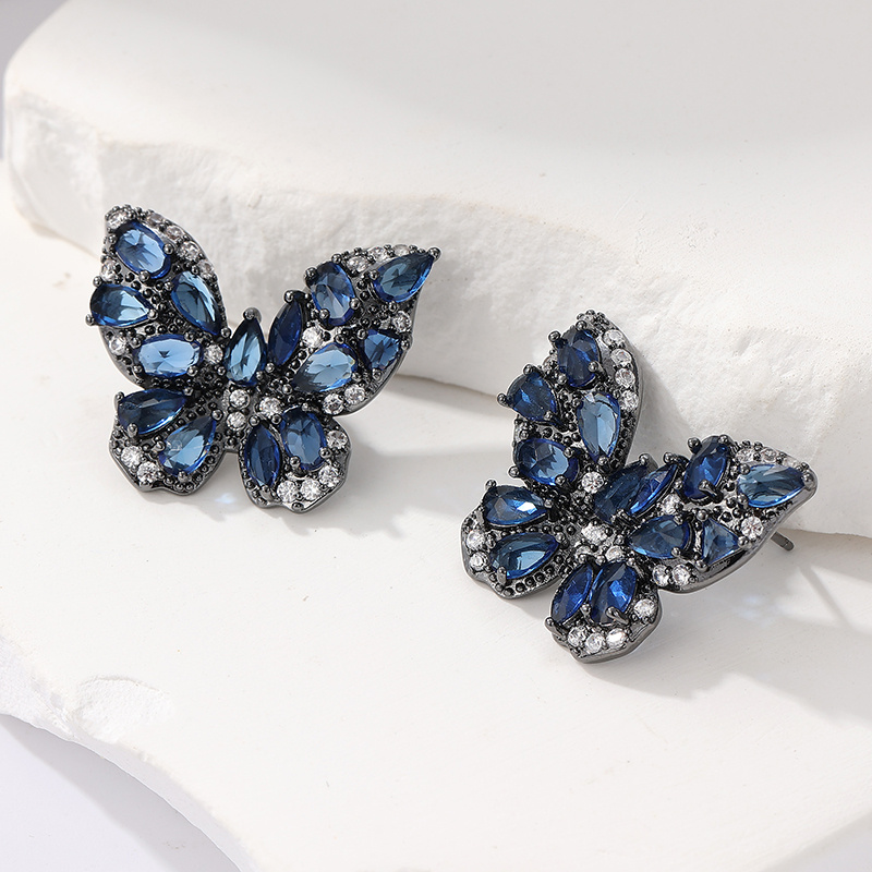 Women's Blackened Oxidized Butterfly Stud Earrings