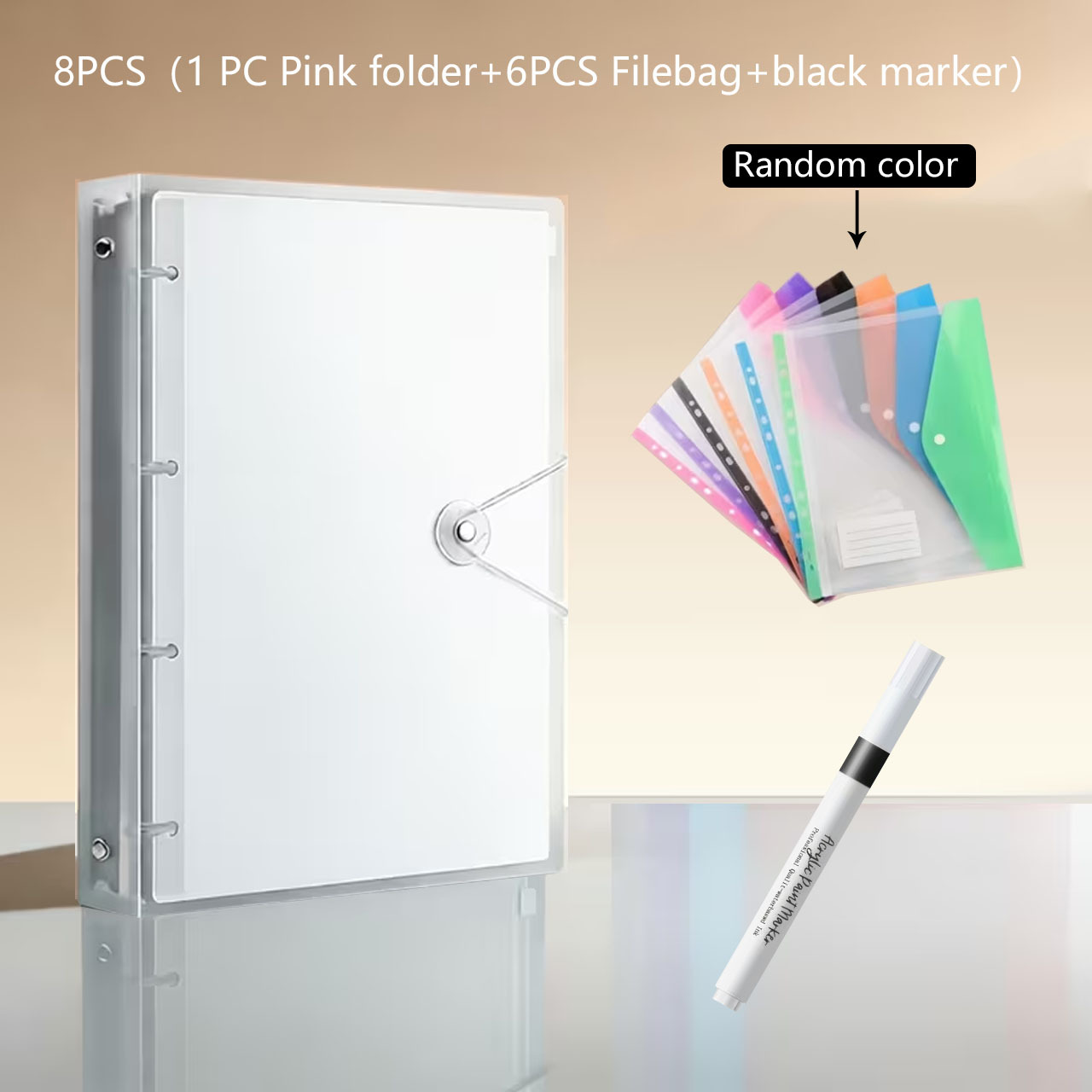 TEMU Set da 8 pezzi: 1 raccoglitore ad anelli in PP resistente e formato A4 + 6 tasche per file espandibili da 11 formato A4 in colori assortiti + 1