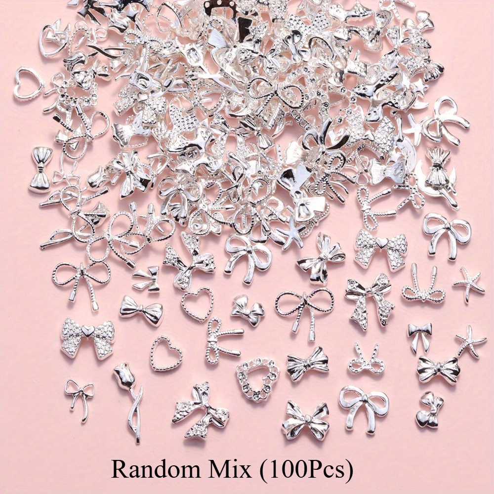 TEMU 100pcs Y2k Mixed & Heart Shape Nail Decorations, Diy Nail Jewelry, Nail Gems, Nail Art Supplies