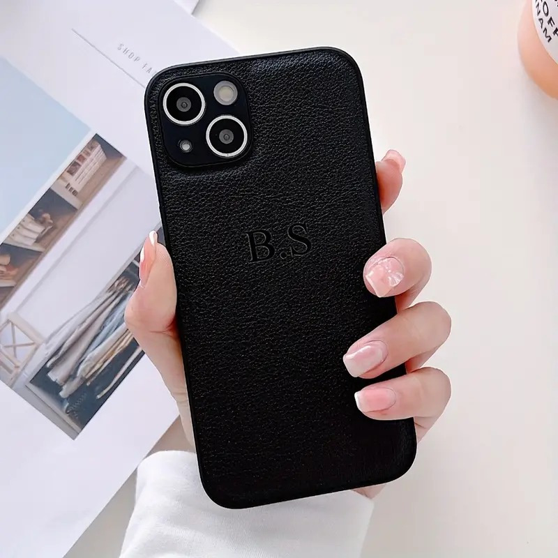 TEMU Phone Case: Personalize Customize Diy Engraved 3d Initial Name Letters Faux Leather Soft Case For Iphone 16 15 14 13 12 11 Pro Max Plus