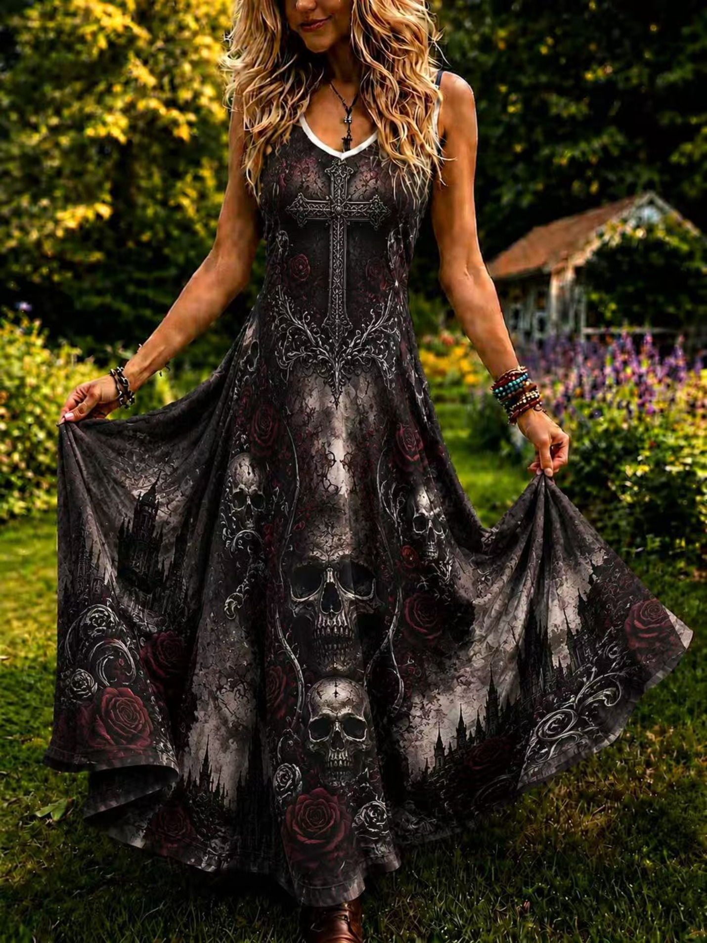 maxi dress with skulls skull dress sold on Temu United States