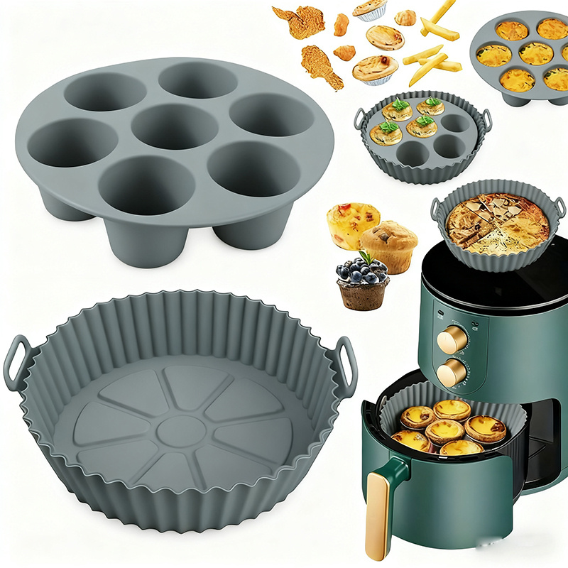 7pcs Baking Set for Air Fryers: Includes 6 Non-Stick Liners in Various Sizes And a 7-Hole Cake Mold with Scalloped Edges, Easy to Clean And Reusable – Ideal for Air Fryers, Ovens, And Microwaves – a Must-Have for Your Kitchen