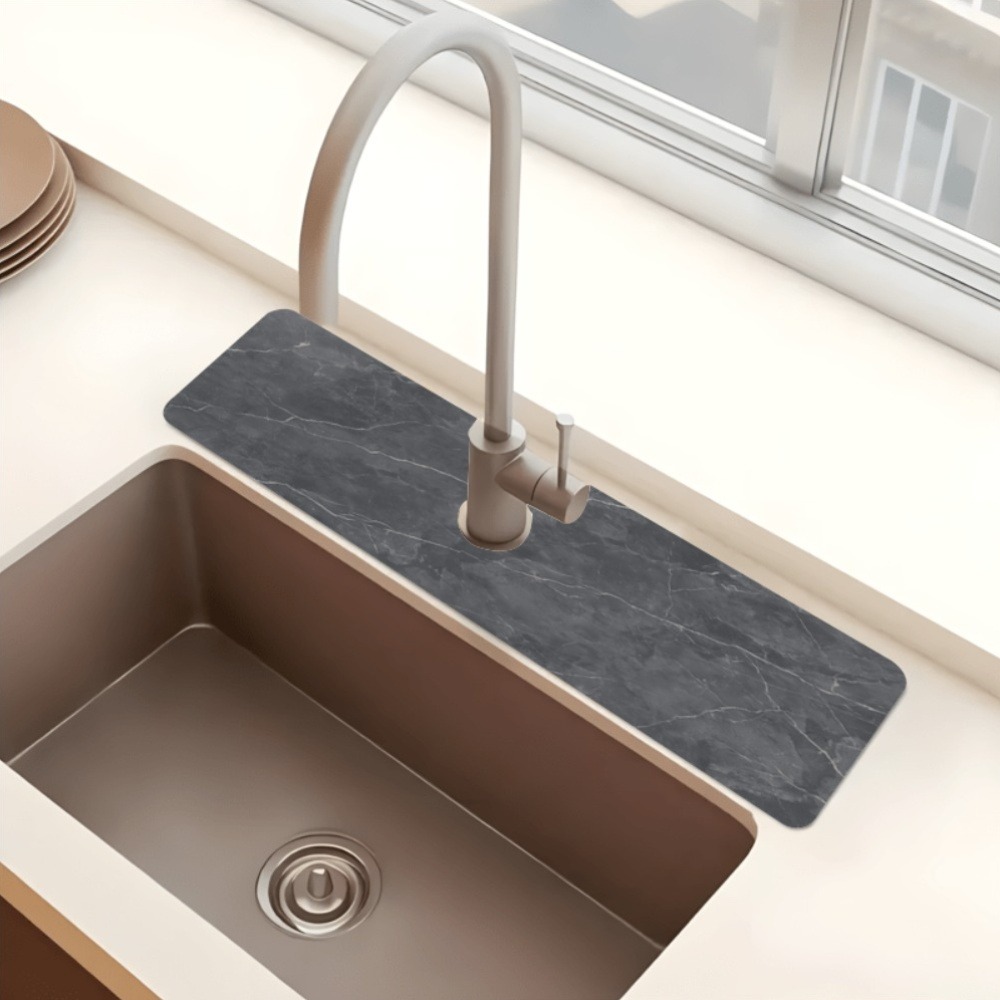 TEMU 1pc Deep-textured Elegant Natural High-quality Delicate Mud Sink Pad, Protective Mat, Quick-drying Countertop Draining Dish-washing Kitchen