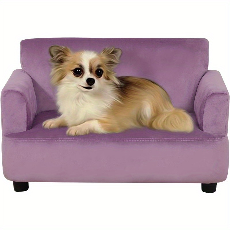 purple   fur dog bed cat couch soft velvet fabric with wooden frame   sofa for small puppies plush cushioned design   indoor relaxation   decor plush pet furniture   gift Product details 0