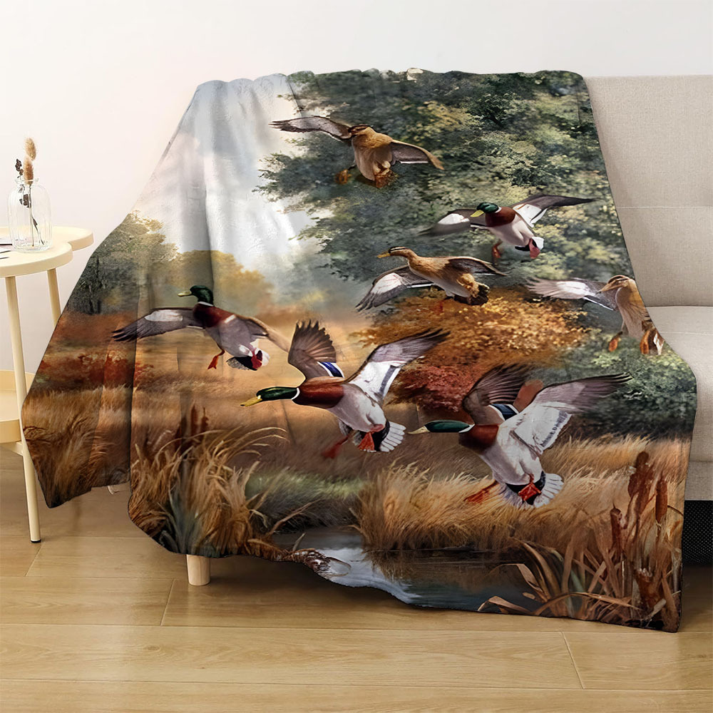 contemporary duck hunting pond design flannel throw blanket hypoallergenic   cozy bedding multipurpose travel camping throw   polyester with ideal gift for   details 0