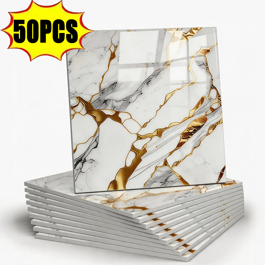 TEMU 50 pezzi 30*30cm/11.8*11.8in Carta da autoadesiva con motivo di lussuoso e , pannelli murali tridimensionali 3D, piastrelle decorative da