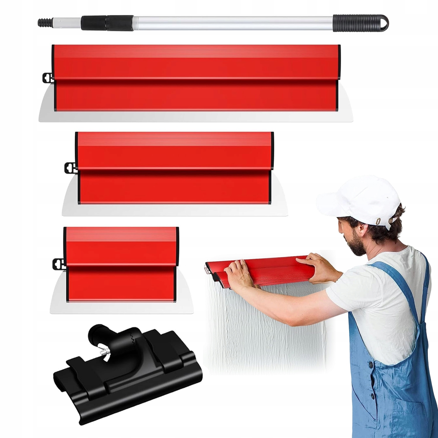 TEMU 3-teiliges Spachtel-Set Wand Nivellierwerkzeug Set Spachtel-Set mit Teleskopstiel, Putzspachtel und Spachtel-Set (25, 40, 60 cm) und Spatel