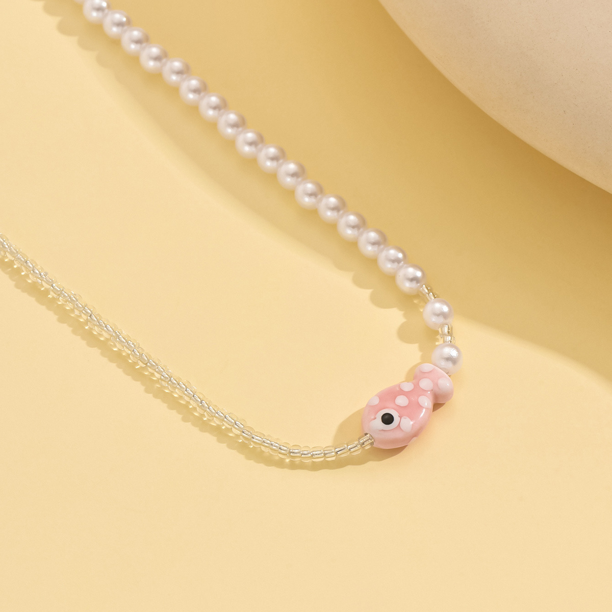 Women's Bohemian Ceramic Fish & Imitation Pearl Beaded Necklace
