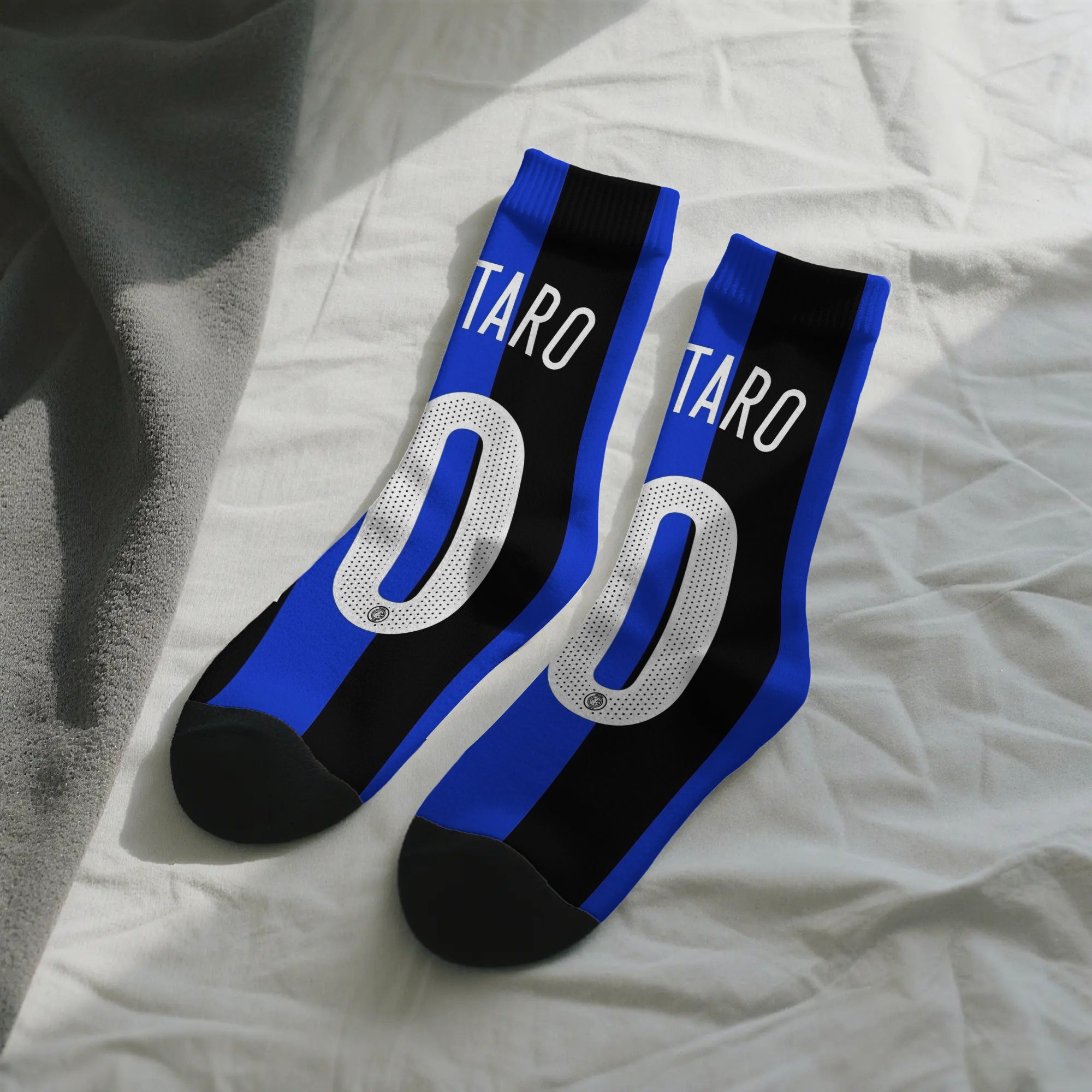 TEMU 10 On Blue And Black Stripes Luxe Print Mid-calf Socks Modern Loungewear