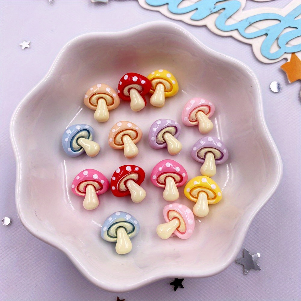 15pcs Mixed Resin Mini Colorful Mushroom Figurines Flat Back Stone Diy Bow Christmas Decor Accessories Crafts