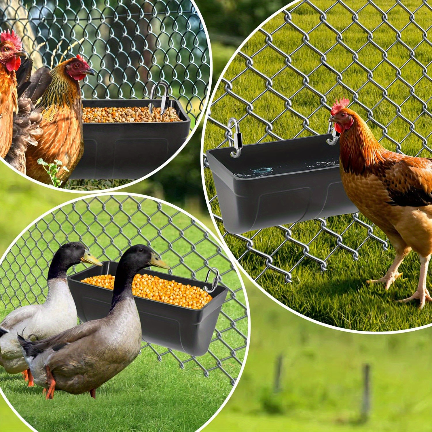 Hanging Chicken Feeder Trough For Fence - 4-Pack Poultry Feed & Water Container For Ducks, Goats, Piglets
