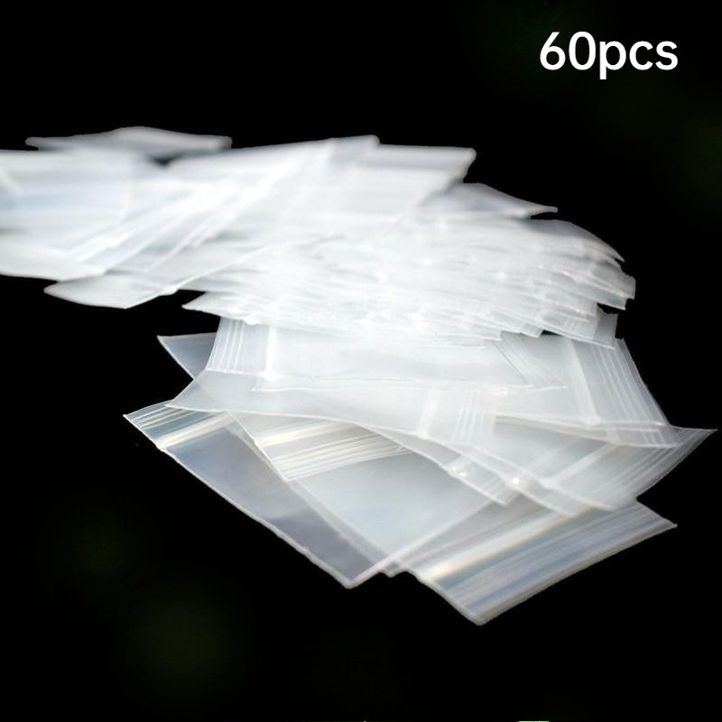 TEMU 60pcs Extra Thick Pe Reusable Transparent Jewelry Bag, Self Sealing Zipper, Anti-aging, Various Sizes Of Mini Self Sealing Bags For Jewelry