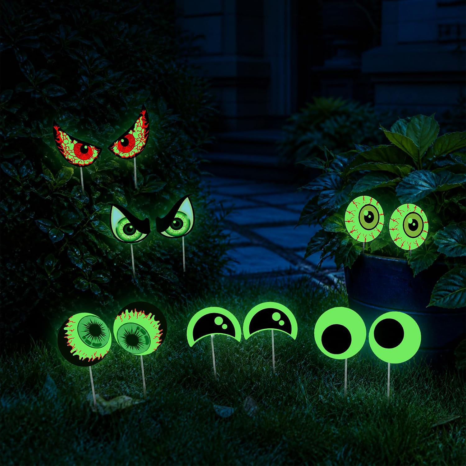 TEMU 【2D Plat】 [2D Plat] 6 Paires de Décorations d'Halloween d'Extérieur, Panneaux de Jardin Œil de , Ornements d'Halloween avec Piquets de Sol, pour