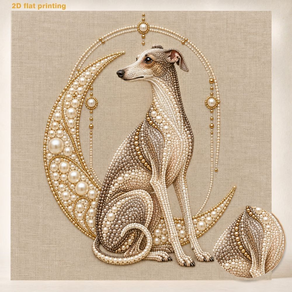 TEMU Diy Pearl Art Painting Kit, Diy Round Pearl Decorative Painting, Greyhound Handmade Artwork, Shiny Gemstone Rhinestone Painting, Frameless Home