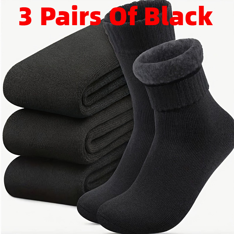 3 pairs mens winter thermal socks thick plush blend outdoor hiking socks soft and durable reinforced toe and heel suitable for cold weather and outdoor activities   size 40 45 design