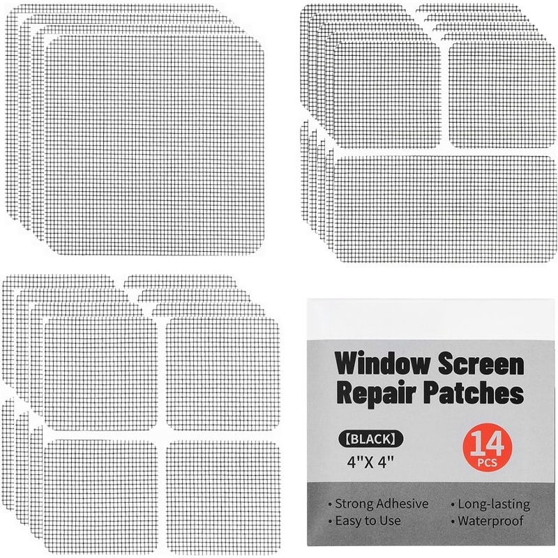 Image of 14pcs Self-adhesive Fly Screen Repair Kit With 3 Specifications, Fly Screen Repair Tape, Insect Net Fly Screen Repair Set Made Of Fiberglass In Gray