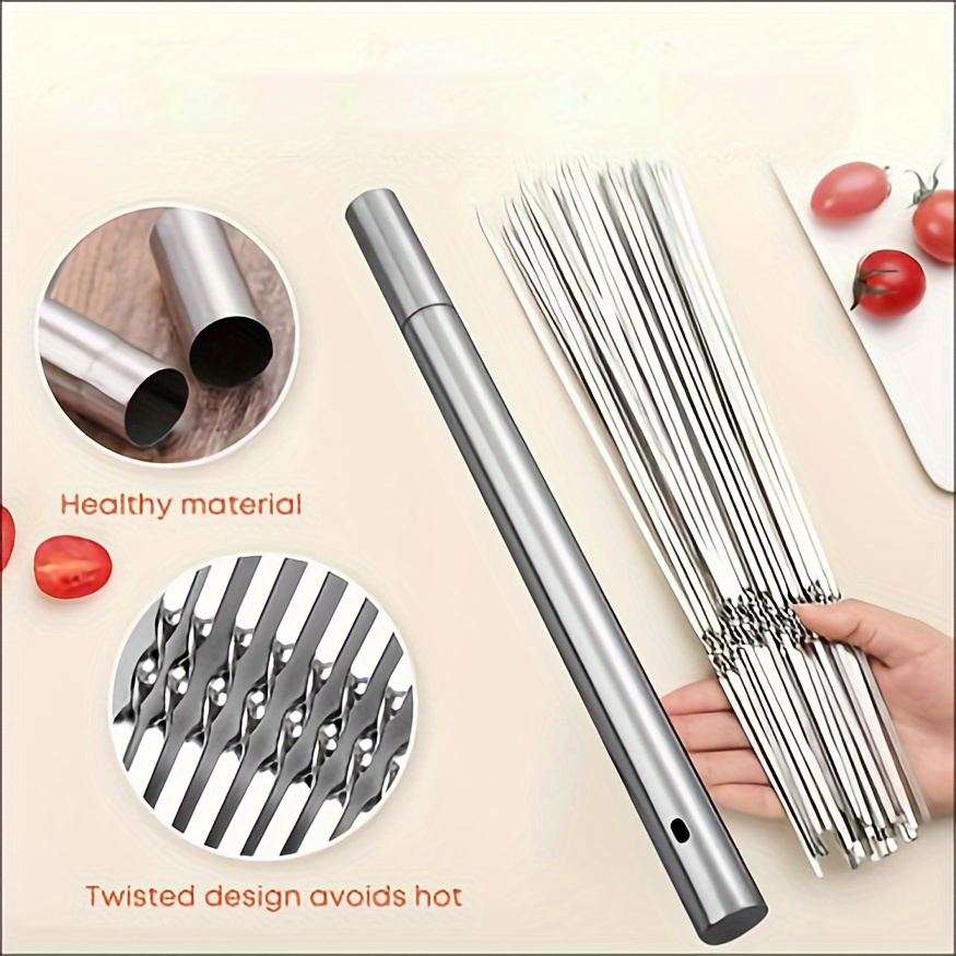 stainless steel barbecue skewers set 30 50pcs reusable metal kebab sticks   easy   resistant for grilled meats ideal for outdoor camping picnic   details 2