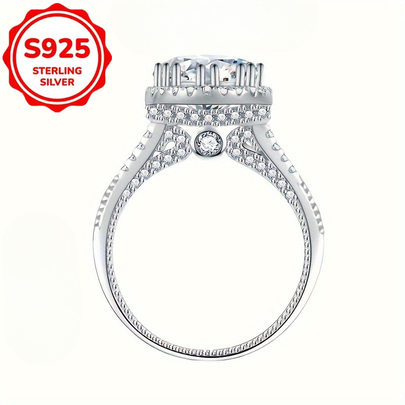 TEMU S925 Silver Moissanite Round Packaged Simple Ring, Suitable For Women' Wear On Valentine's Day, Halloween, Christmas, Mother's Day, Suitable For