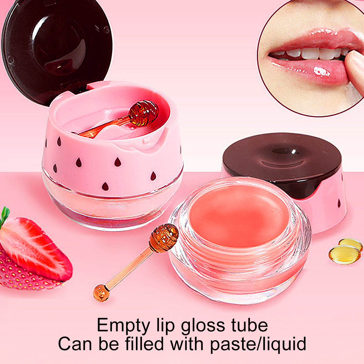 

1pc Cute Strawberry Pink 6ml Empty Lip Gloss Tube, Portable Reusable Plastic Lip Balm Container, Unscented Cosmetic Packaging