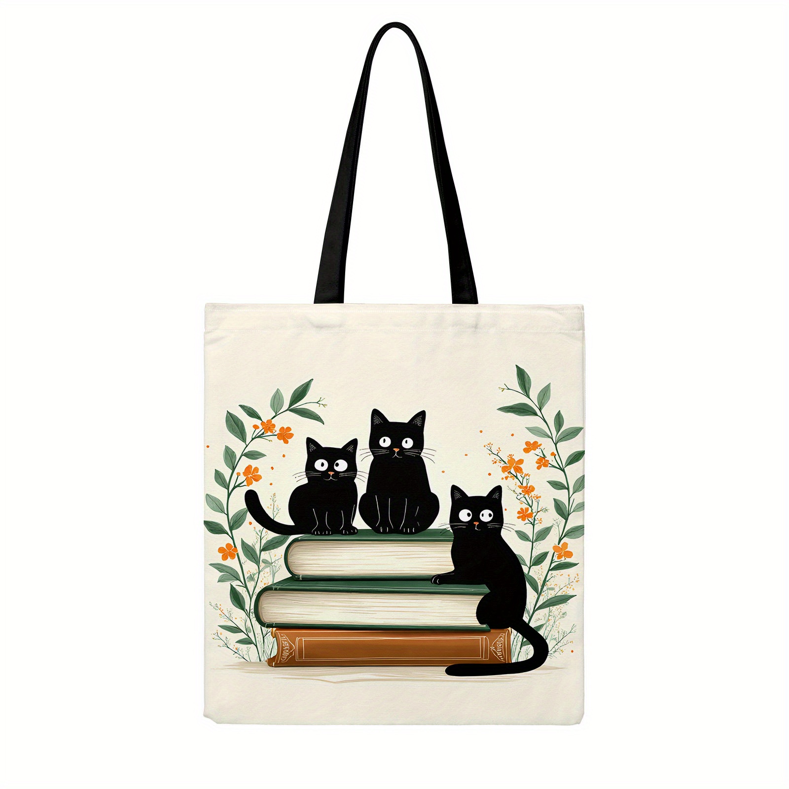TEMU 3pcs Black Cat Sitting On A Book, A Cute And Unique Tote Bag With Large Capacity And Reusable Design. Perfect For Cat-loving Women As A Casual