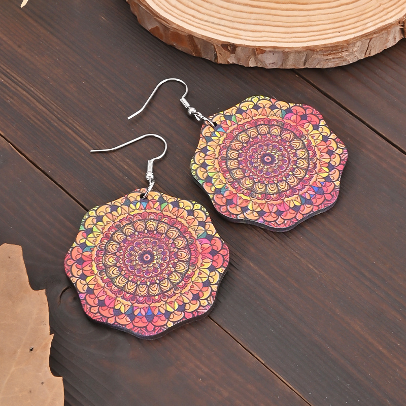 Women's Bohemia Pattern Wooden Dangle Earrings