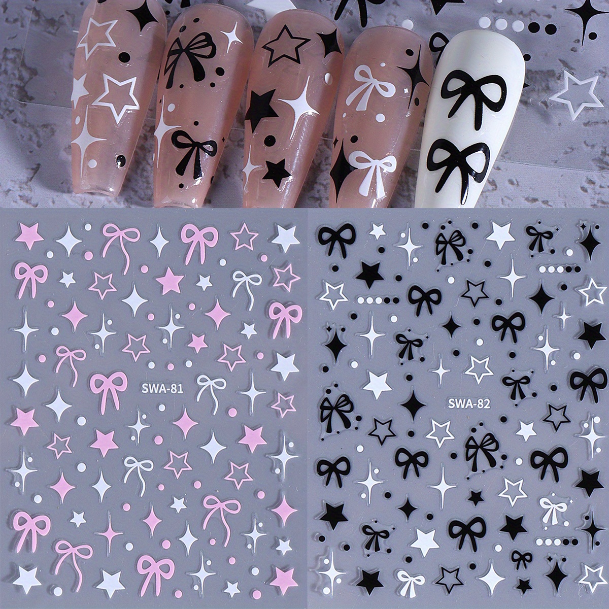 2pcs Cute Y2k Styles Nail Stickers Bowknots Nail Art Decals Diy Self-adhesive Kawaii Nail Art Decoration For Women Valentine Decor