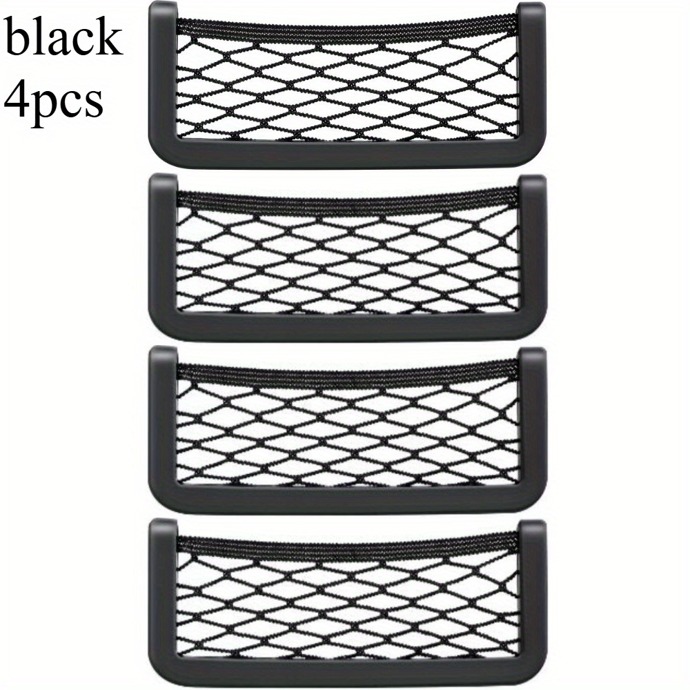 TEMU 4pcs Adhesive Mesh Storage Bags For Cars And Rvs - Durable Mesh Phone Holder, , Suitable For Phones And Small Items