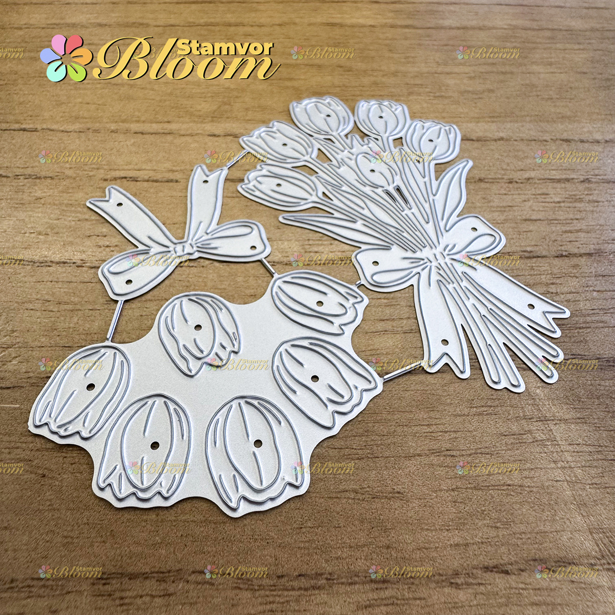 TEMU Original Lovely Layers Tulips Flowers Bow Bouquet Metal Cutting Dies Diy Scrapbooking Album Greeting Cards Home Decoration Holiday Handle Hand