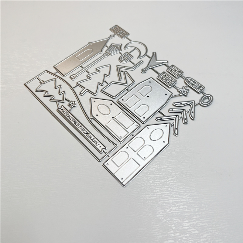 TEMU 1pc Creative German Christmas Town Xmas Warm Moon Star Street Lamp Metal Cutting Die, Suitable For Scrapbooking Crafts, Embossing Templates, And