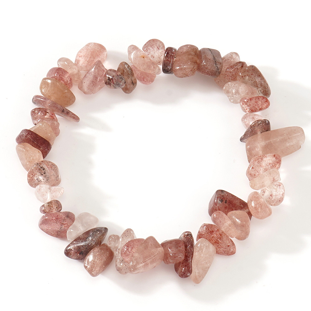 TEMU 1pc Bohemian Vintage Style Pink Strawberry Quartz Crushed Stone Beaded Artificial Semi-precious Stone Bracelet, Fresh And Elegant Stretch