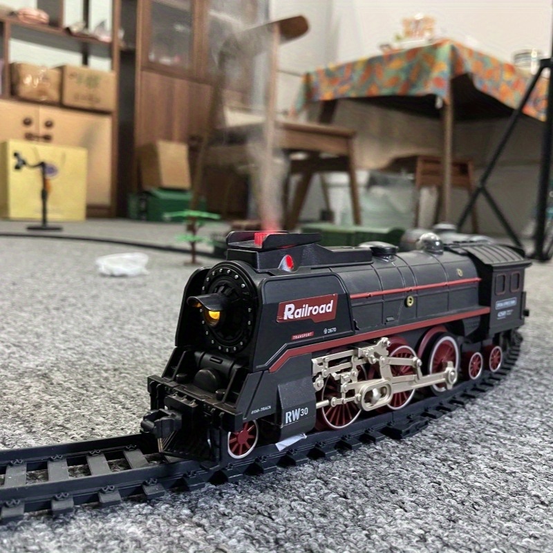 Model Train Set, Electric Toy Train with 3 Way Smoke Locomotive, 5 Train Cars, Luxury Track Kit, Authentic Train Sounds & Lights, Rechargeable Battery, Top Present for Train Lovers