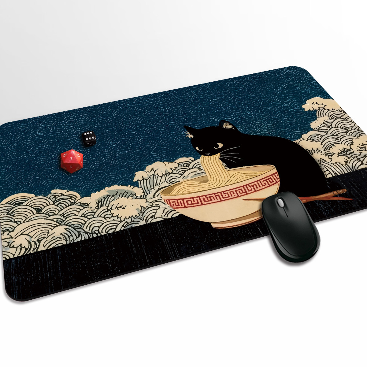 Japanese Style Black Cat Ramen Pattern Card Game Mat, TCG Accessory
