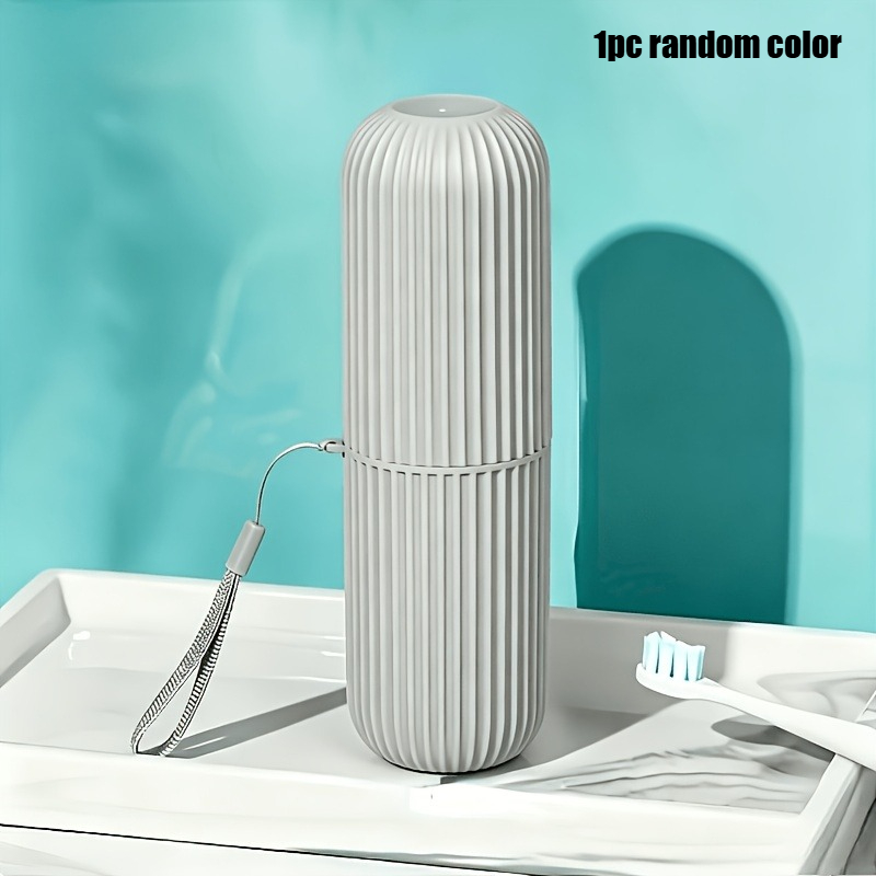 TEMU 1pc Travel Portable Toothbrush And Toothpaste Storage Case, Vertical Stripe Portable Toiletry Organizer Tube. Ideal For Storing Toothbrushes And