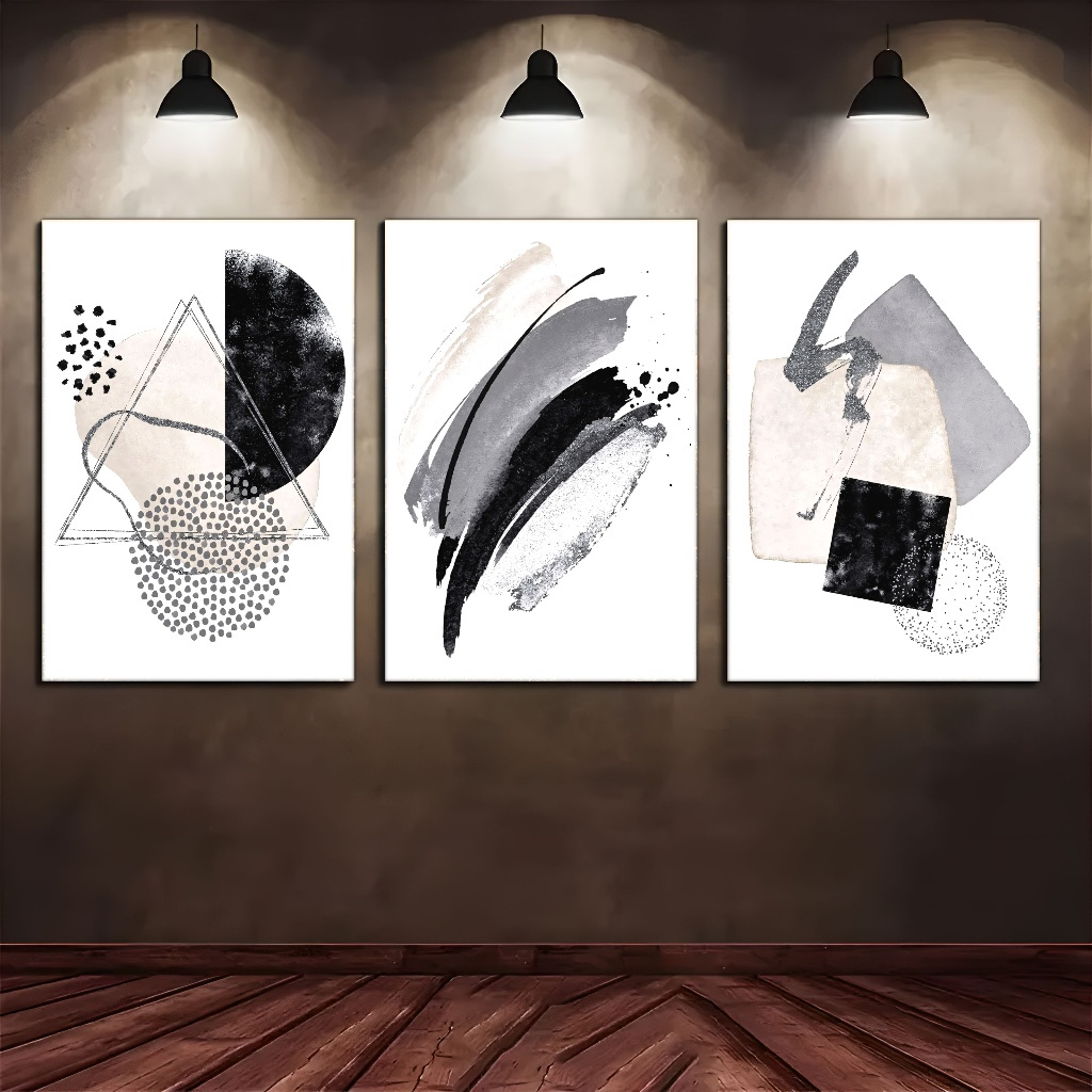 A 3pcs Set of Abstract Geometric Canvas Wall Art, Classic Modern Style Art Decor, with Pine Wood Wrapped Frames, Ink-printed, for Indoor/outdoor Decoration. Suitable for Home Office, Living Room, Bedroom, Kitchen - Spring/winter, Perfect Room Decor