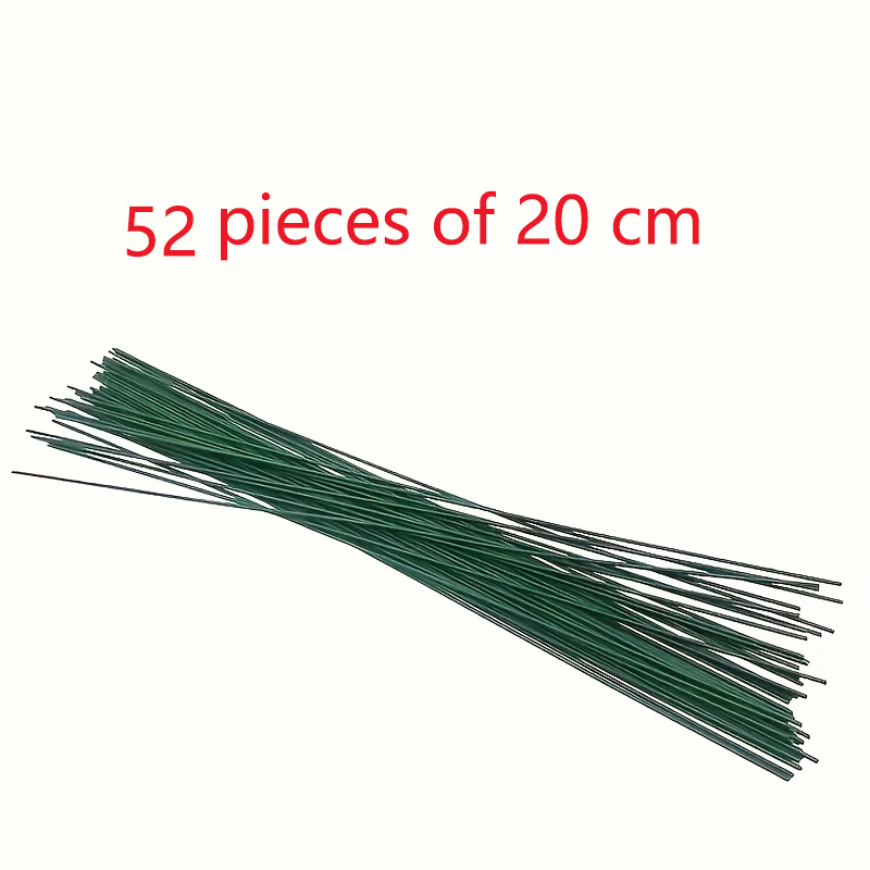 TEMU 52pcs Green Plastic Coated Iron Flower Stems, 20cm - Artificial , Roses, Peony Heads | Ideal For Crafts And Wedding Decor, Faux Flowers