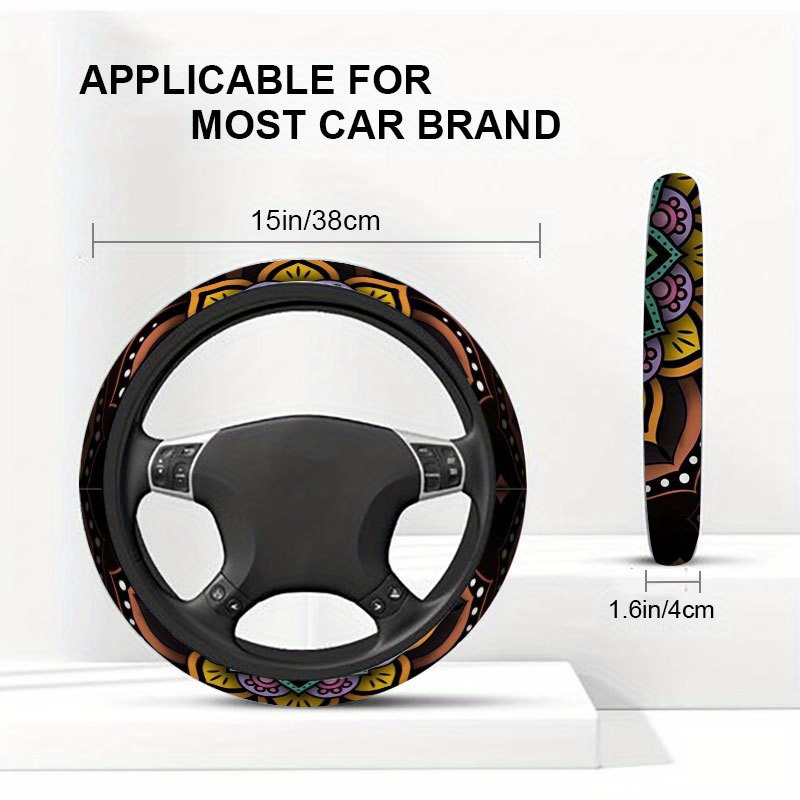 TEMU 1pc Exquisite Mandala Pattern Printed Car Steering Wheel Cover, Universal Comfortable Handle. Ideal Gift For Artistic Women On Long Road Trips,