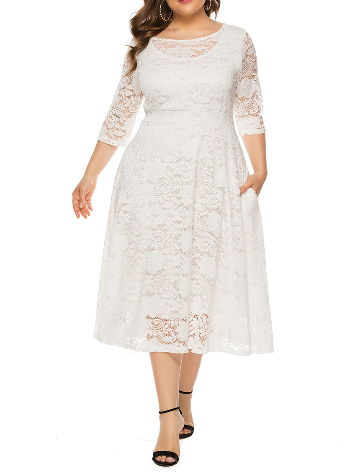 knee length dresses for ladies Trendy Contrast Color Two Piece Lace Top Long Prom Dress with side Slit and  Pockets,20081909 main image 1