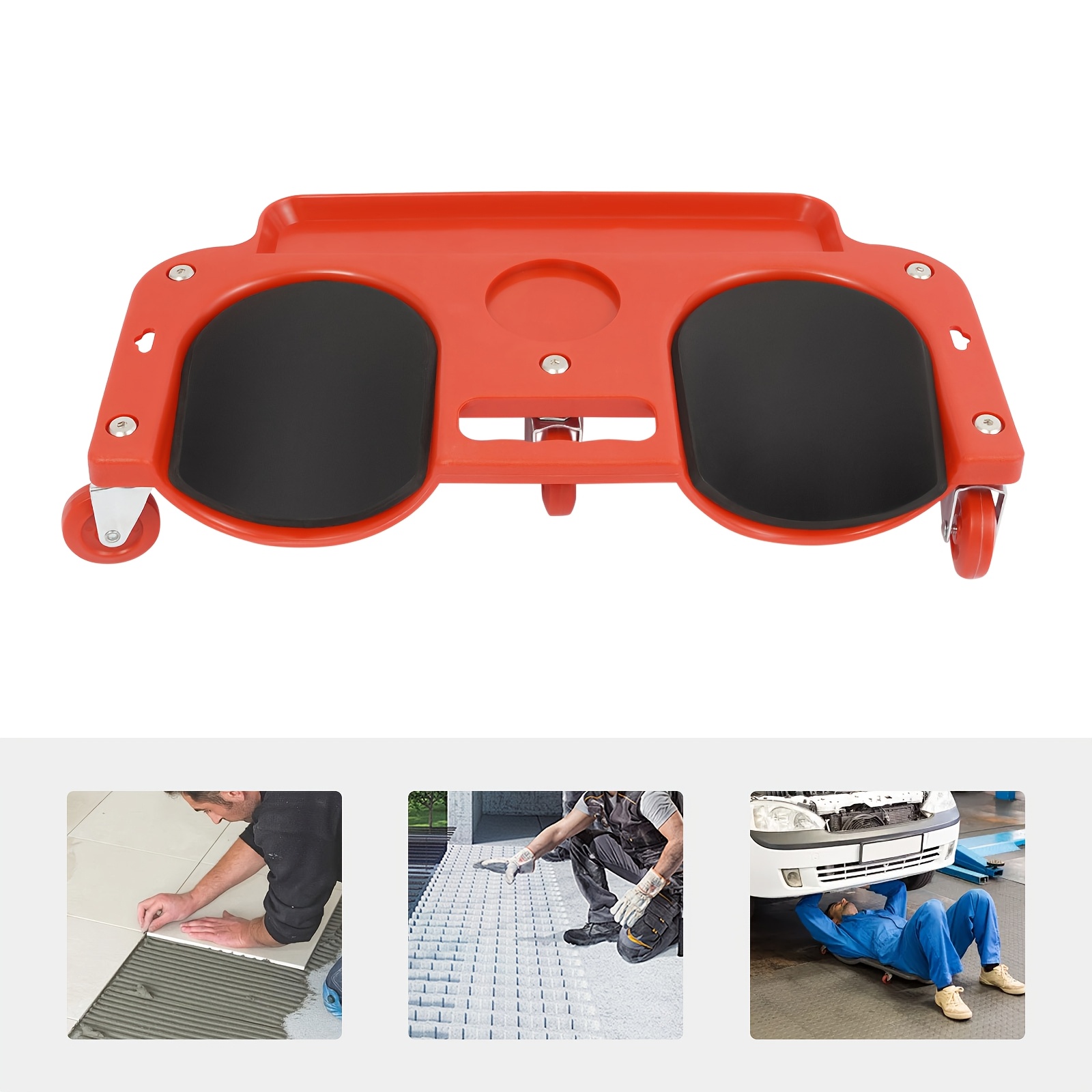 item picture   knee pad with wheels   of abs material   a non slip and durable body   wear resistant and easy to clean the built in tool tray   addresses storage issues