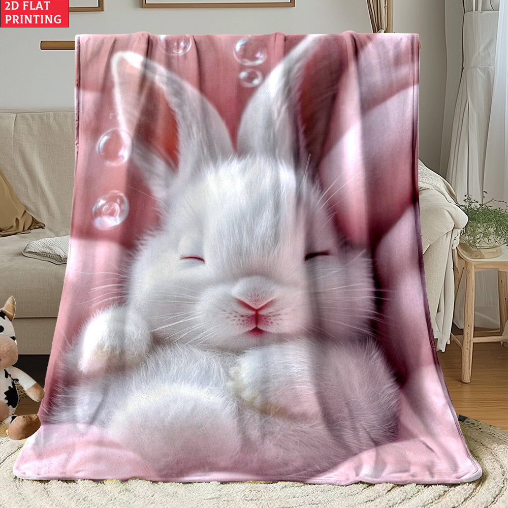 TEMU A Lightweight Portable Blanket Featuring A Of A Furry Rabbit, Home Decor And Suitable For Travel, Camping, Living Rooms, Offices, Sofas, Chairs,