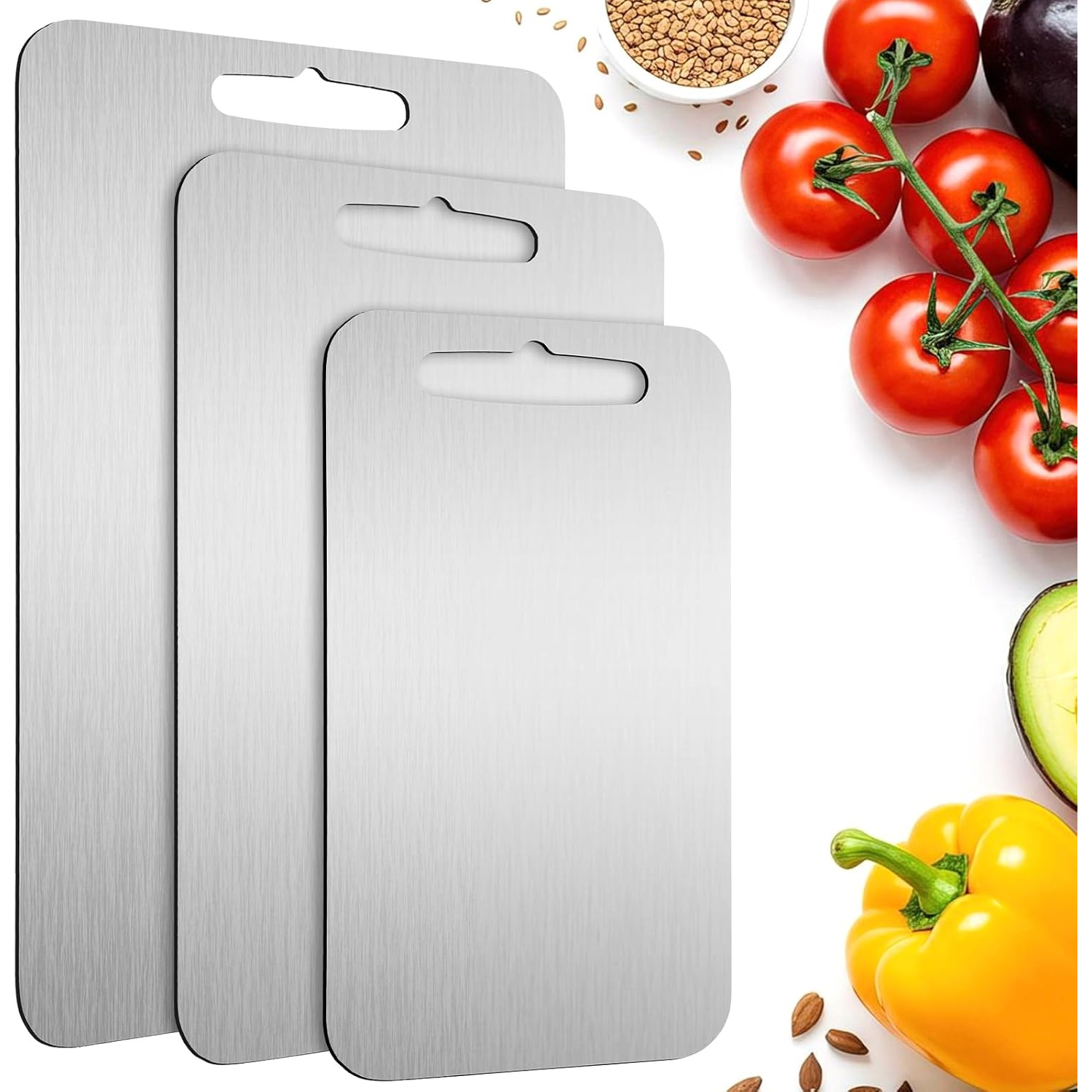 TEMU Ensemble de 3 planches à découper en pur avec support pliant amovible et poignée de suspension, planches de préparation des aliments à bords